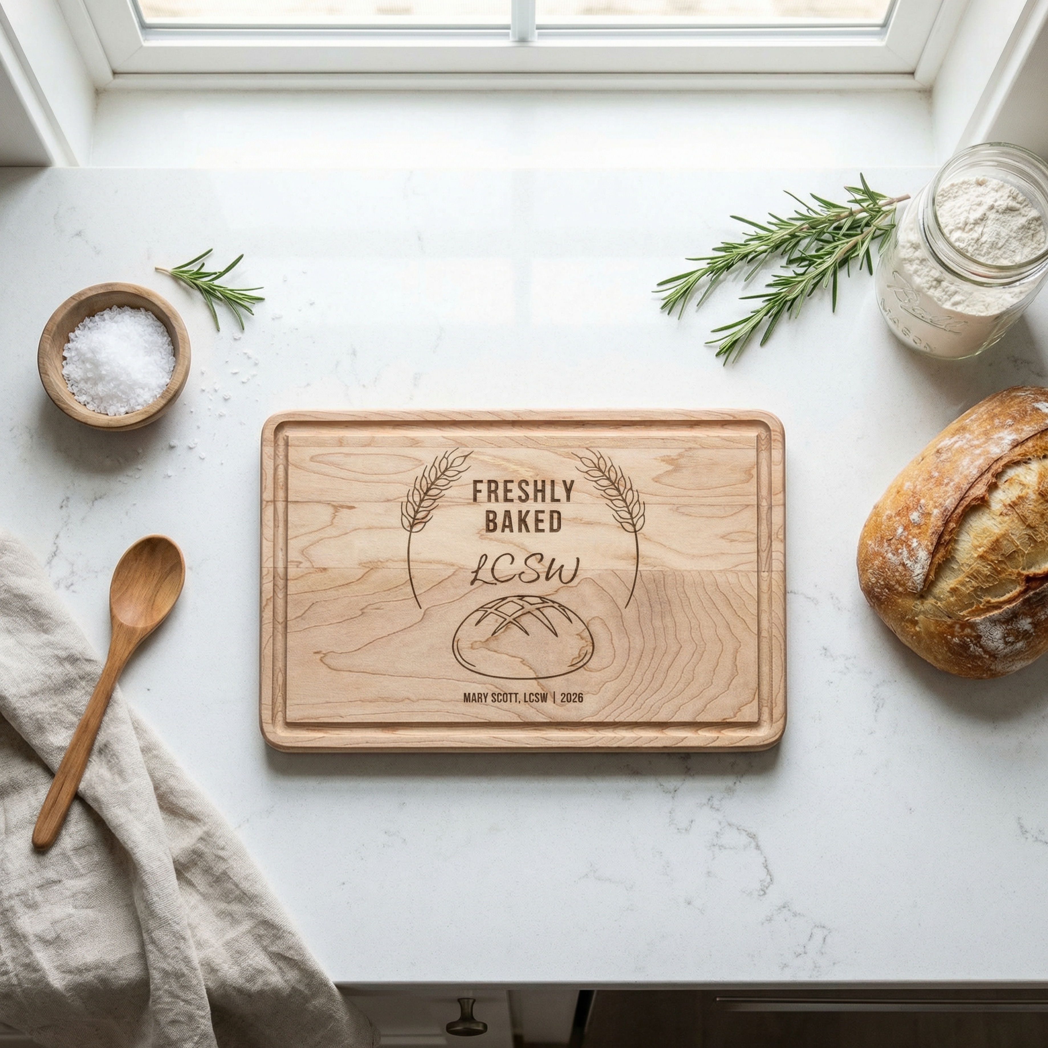 personalized LCSW gift cutting board for newly licensed social worker