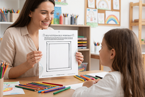 self-esteem self portrait drawing activity for kids art therapy activities child therapy worksheets 