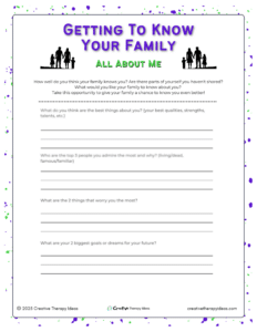 all about me family therapy activity to build trust printable worksheet for family therapists
