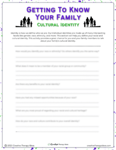 cultural identity family therapy worksheet joining and assessment activity for family therapists to build trust